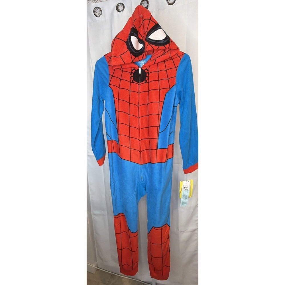 Marvel Spider-Man Superhero Kids Hooded Fleece Costume Pajamas Suit L 12-14 - Picture 5 of 12